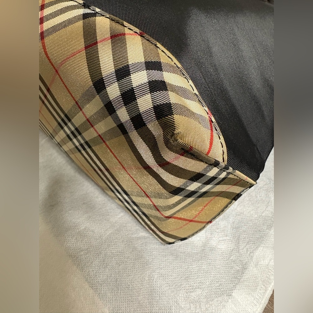 Burberry Black Tote with Check Trim and Brown Handles - Picture 11 of 16